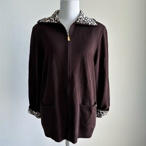 St. John Sport Leopard Print Zip Up Size L